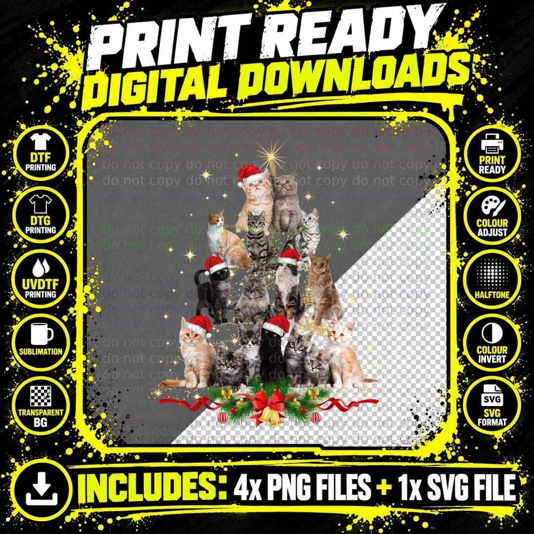 Christmas Cat Santa Hat T-Shirt, Festive Pet Lover Png SVG Digital Bundle