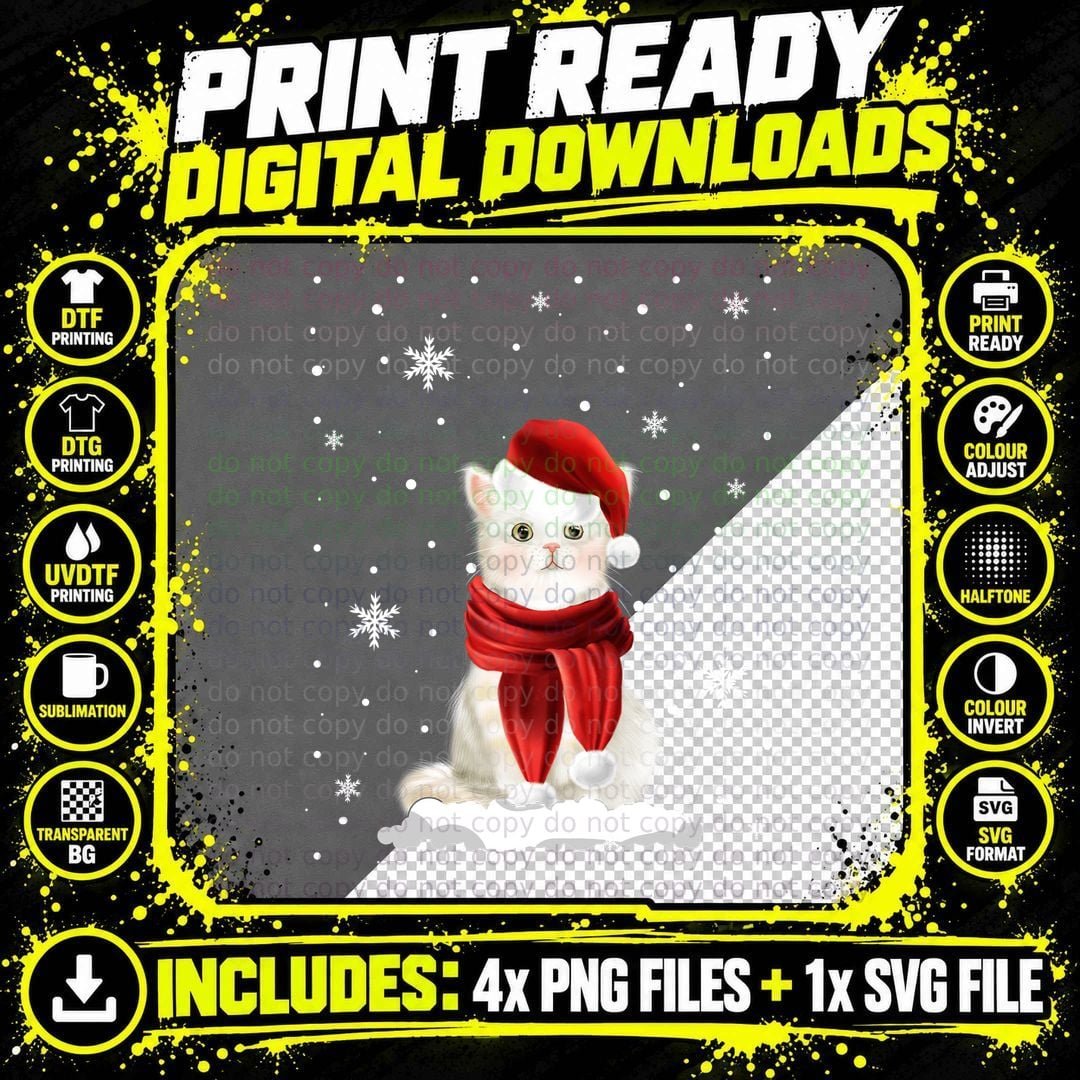 Christmas Cat T-Shirt, Festive Holiday Print Png SVG Digital Bundle