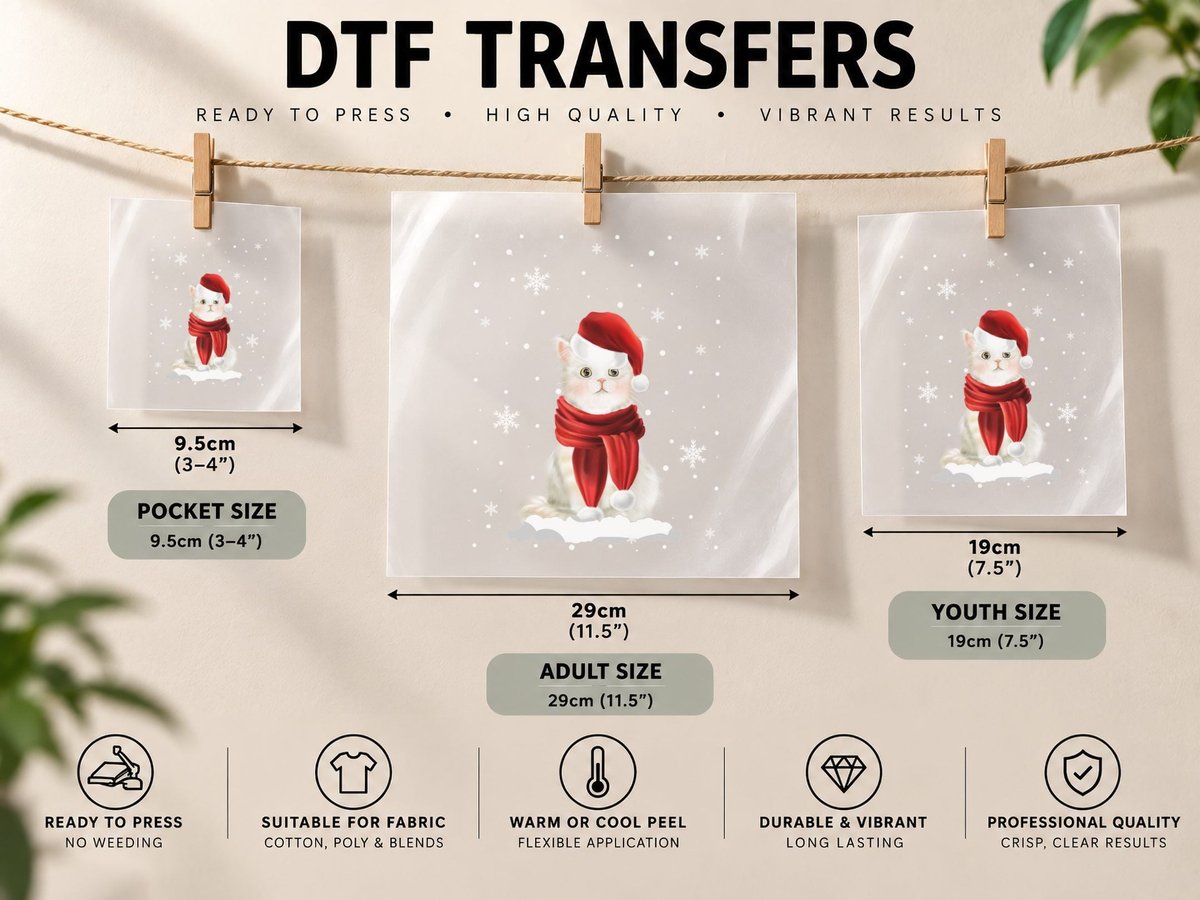 Christmas Cat, Festive Holiday Print, Pet Lover DTF Transfer Iron On