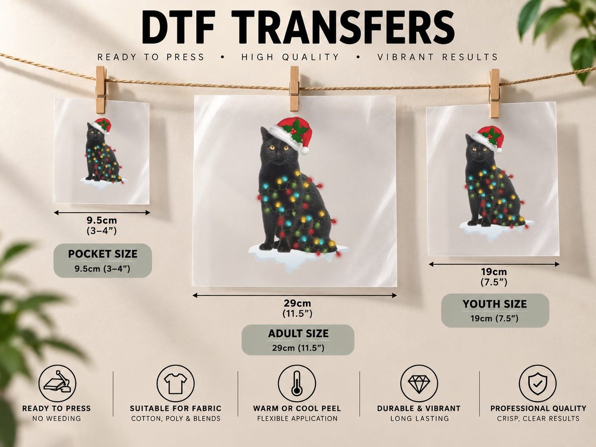 Christmas Cat with Lights, Festive Holiday Print, Pet Lover DTF Transfer Iron On