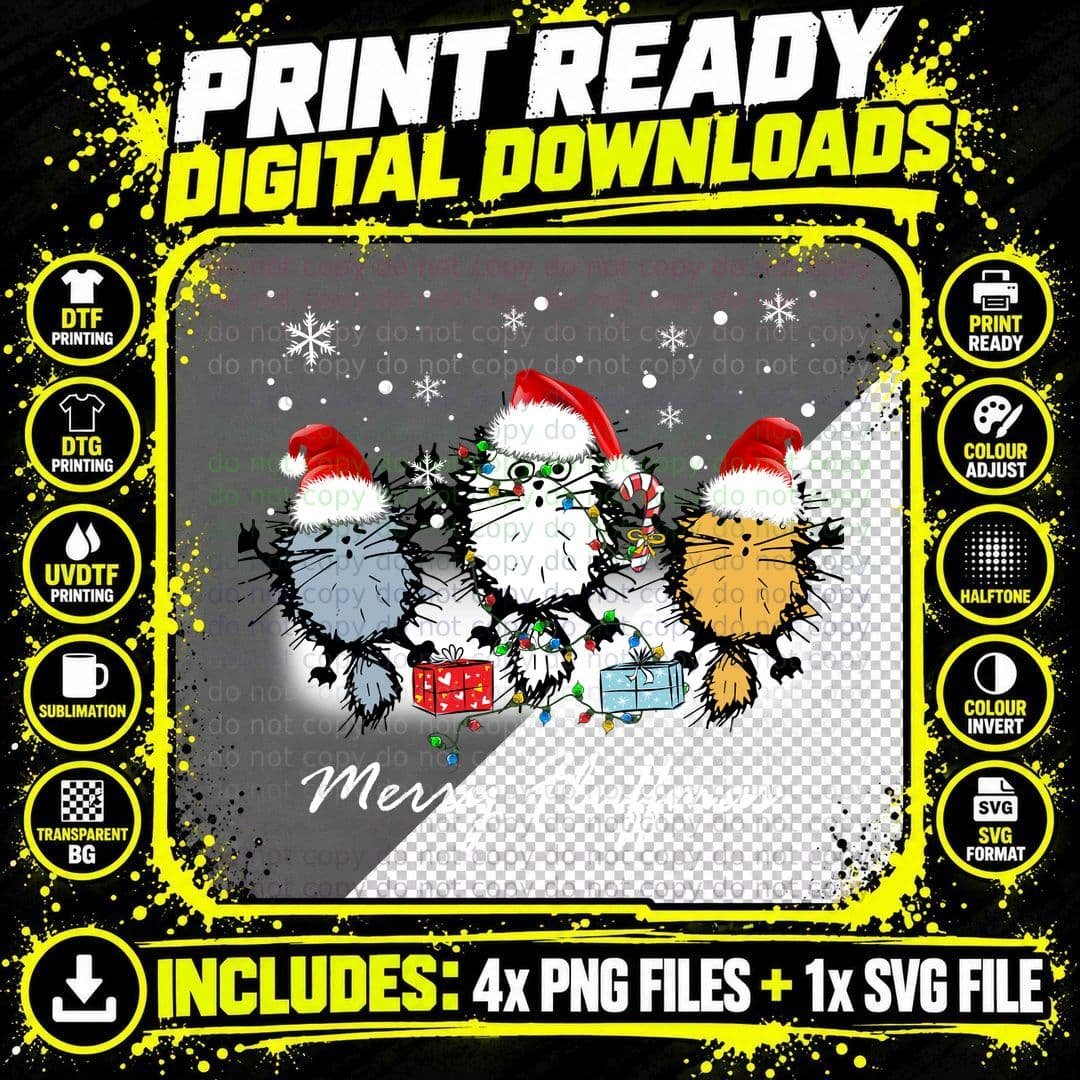 Christmas Cats T-Shirt, Festive Holiday Design Png SVG Digital Bundle