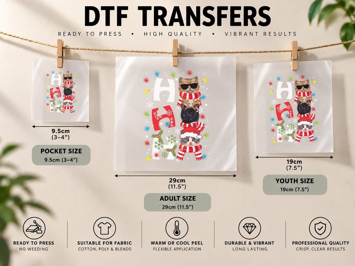 Christmas Cats, Festive Holiday Print, Pet Lover DTF Transfer Iron On