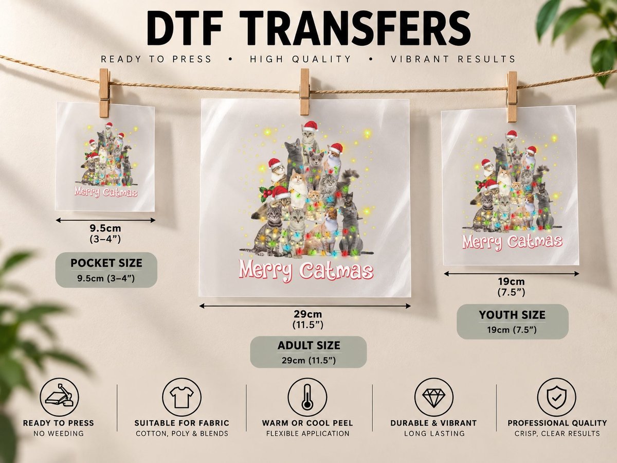 Christmas Cats, Festive Pet Print, Holiday Cat Lover DTF Transfer Iron On