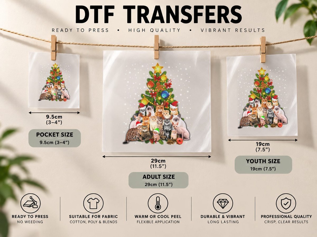 Christmas Cats, Festive Pet Print, Pet Lover DTF Transfer Iron On