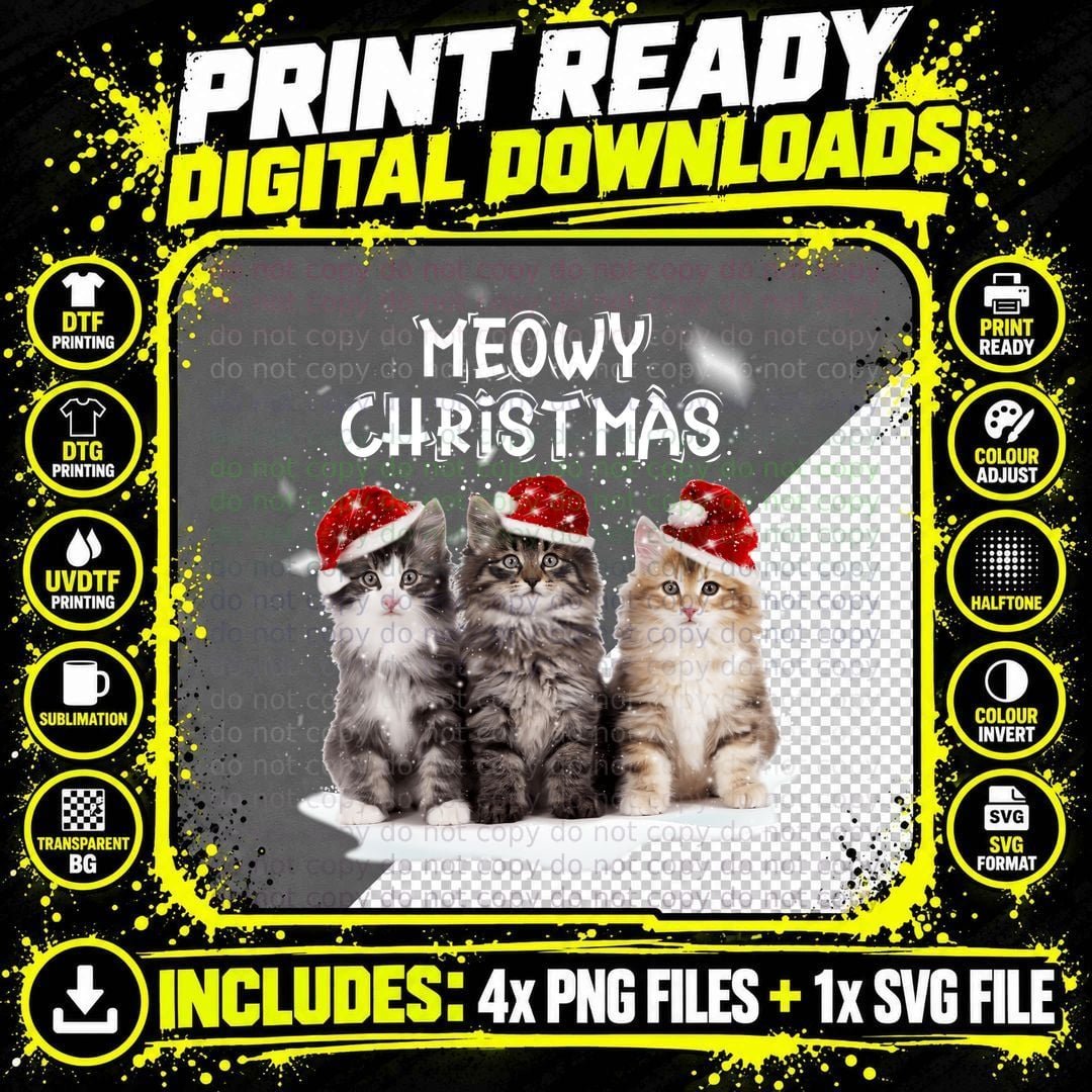 Christmas Cats T-Shirt, Festive Santa Hats Design Png SVG Digital Bundle