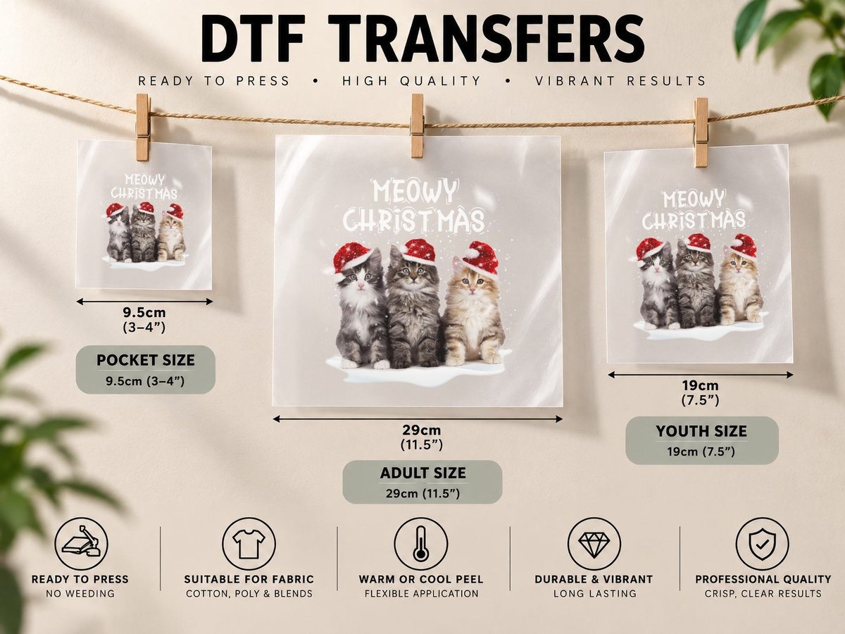 Christmas Cats, Festive Santa Hats Design, Pet Lover DTF Transfer Iron On