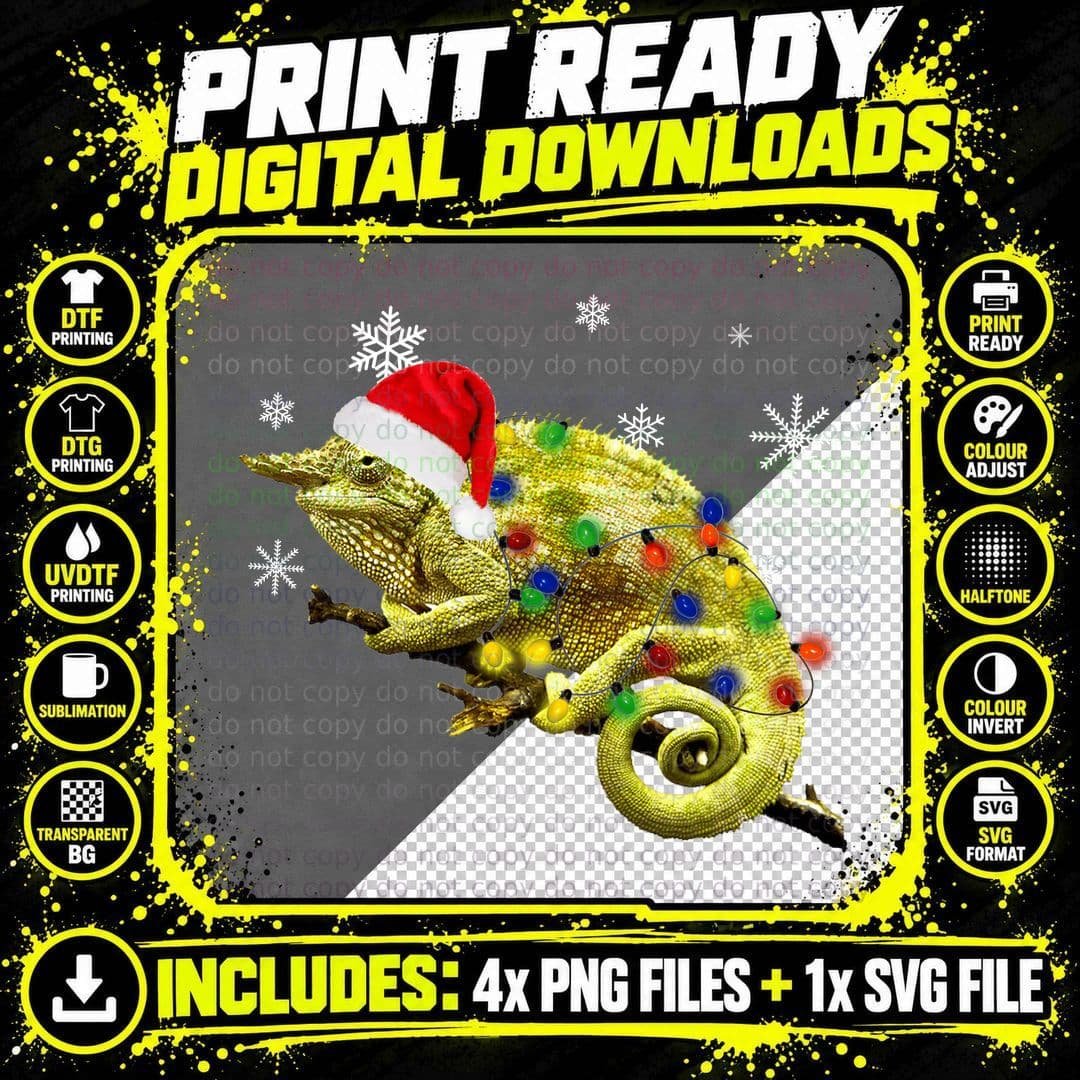 Christmas Chameleon T-Shirt, Festive Animal Design Png SVG Digital Bundle