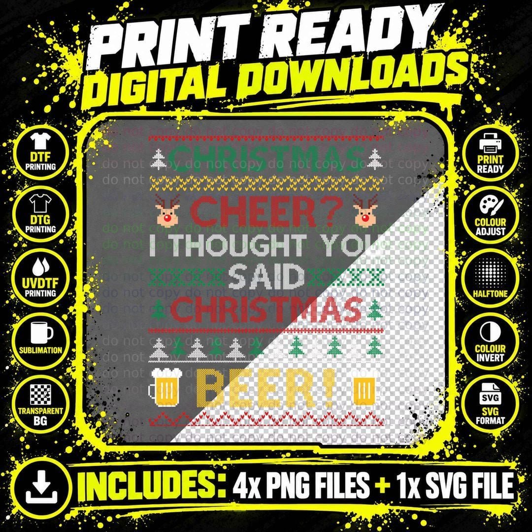 Christmas Cheer Beer T-Shirt, Ugly Sweater Style Png SVG Digital Bundle