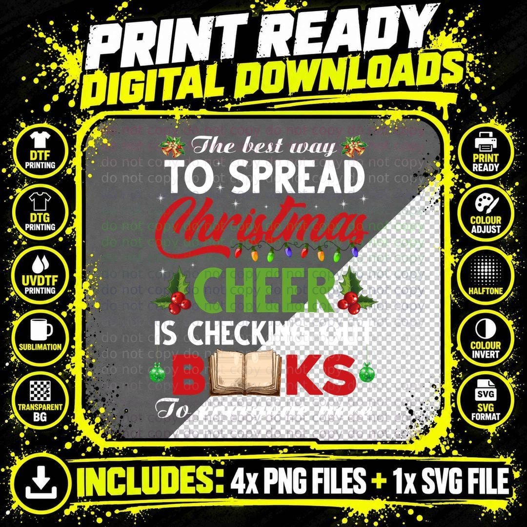 Christmas Cheer Books T-Shirt, Holiday Reading Png SVG Digital Bundle