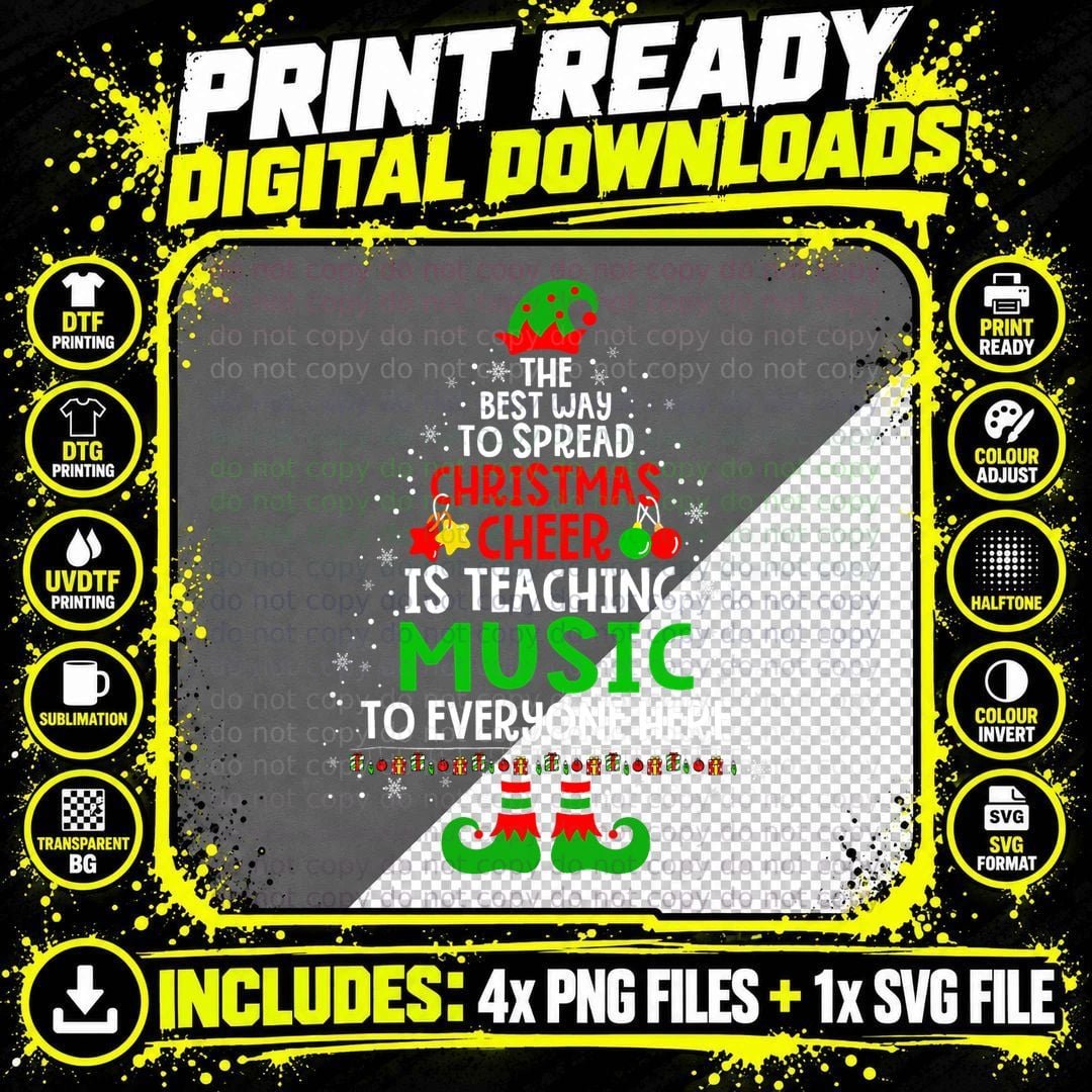 Christmas Cheer Is Teaching Music Santa Elf Teacher Png SVG Digital Bundle