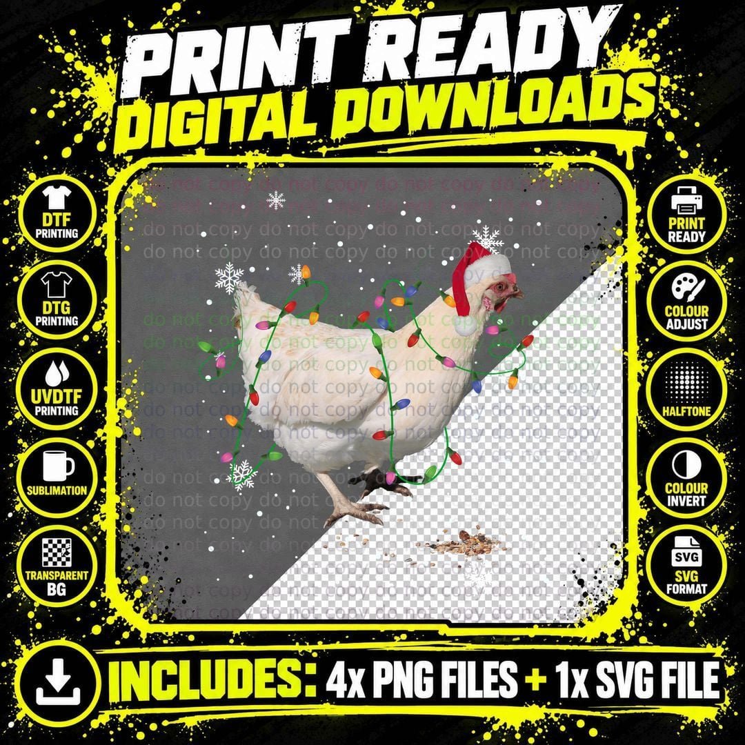 Christmas Chicken T-Shirt, Festive Farm Animal Design Png SVG Digital Bundle