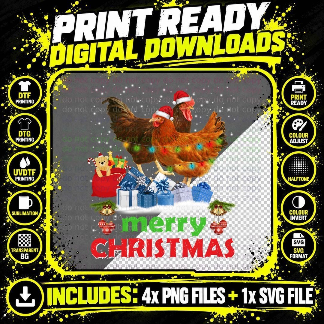 Christmas Chicken T-Shirt, Festive Farm Animal Png SVG Digital Bundle