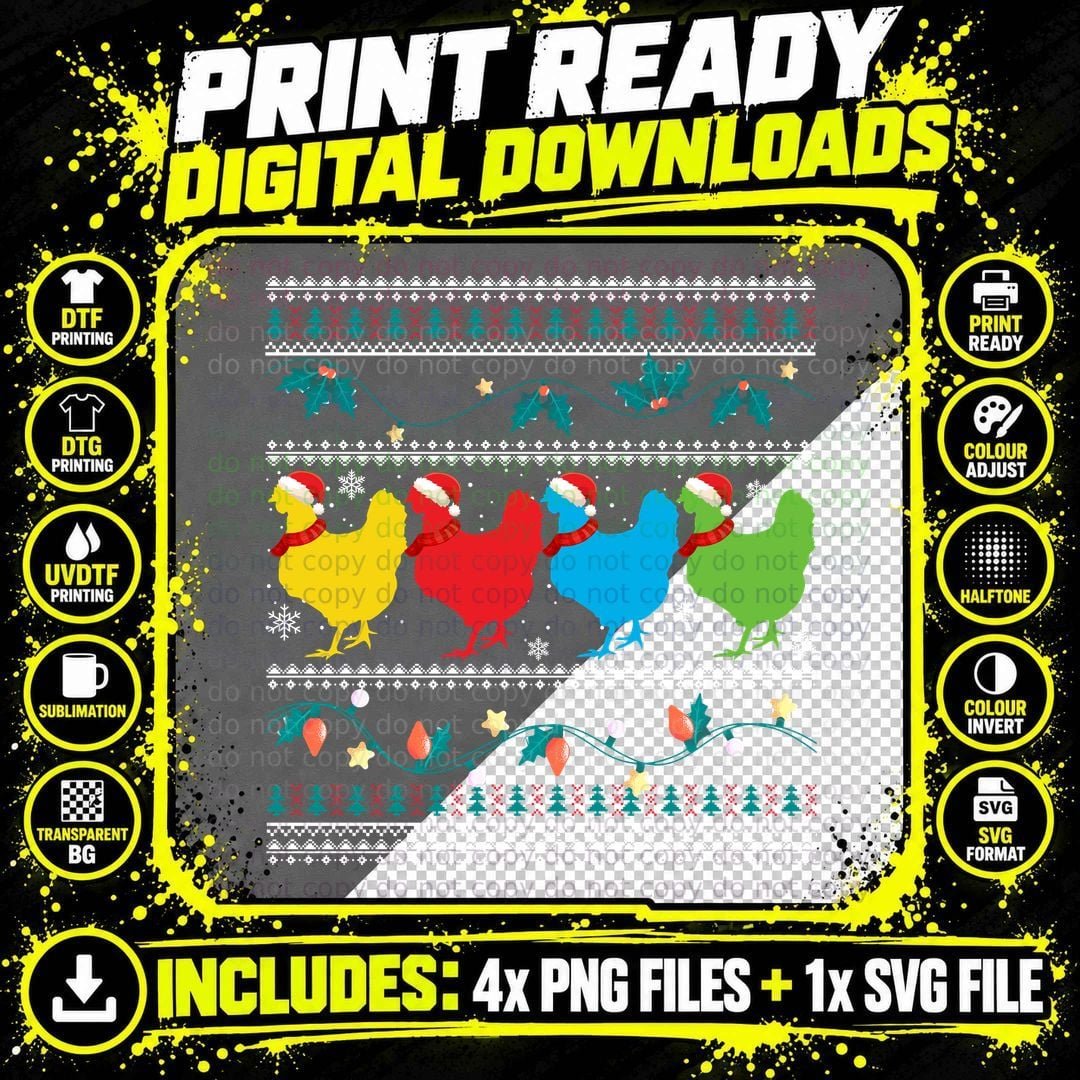 Christmas Chicken T-Shirt, Festive Farmyard Style Png SVG Digital Bundle