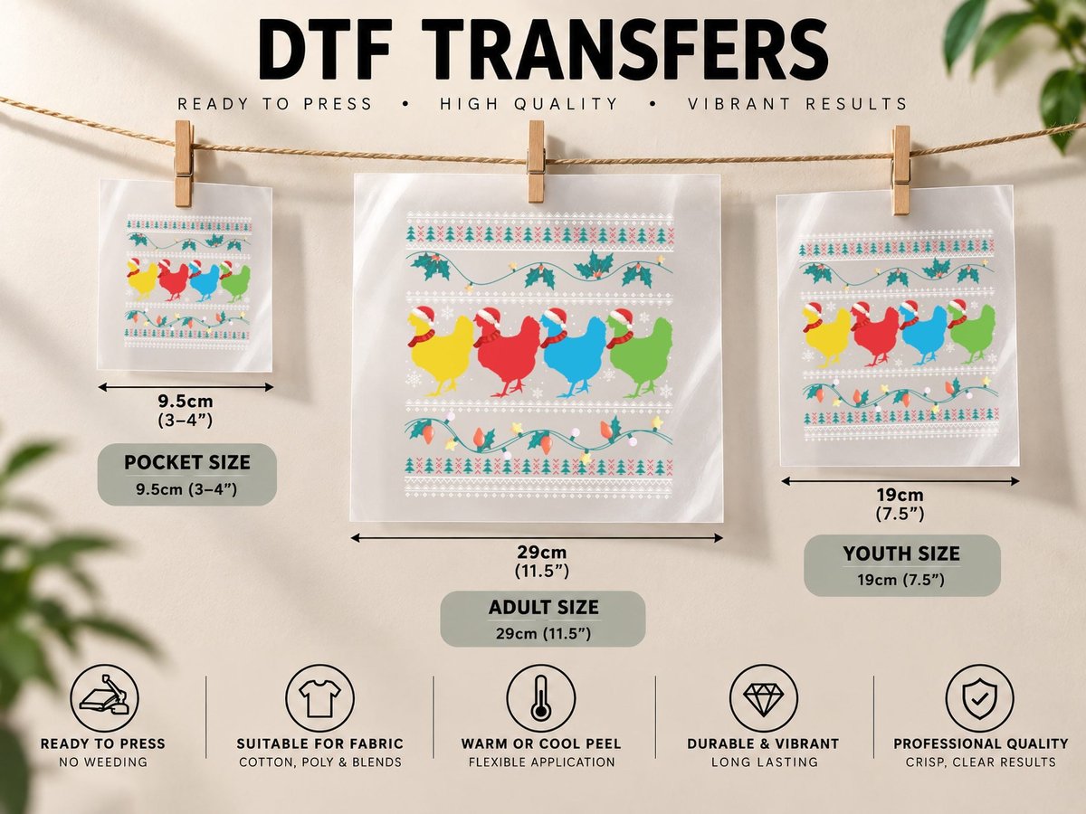 Christmas Chicken, Festive Farmyard Style, Pet Lover DTF Transfer Iron On