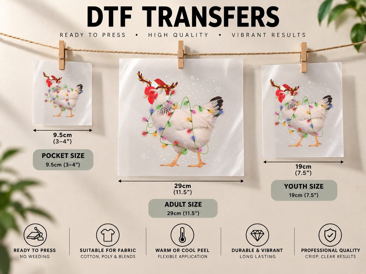 Christmas Chicken, Festive Holiday Design, Pet Lover DTF Transfer Iron On