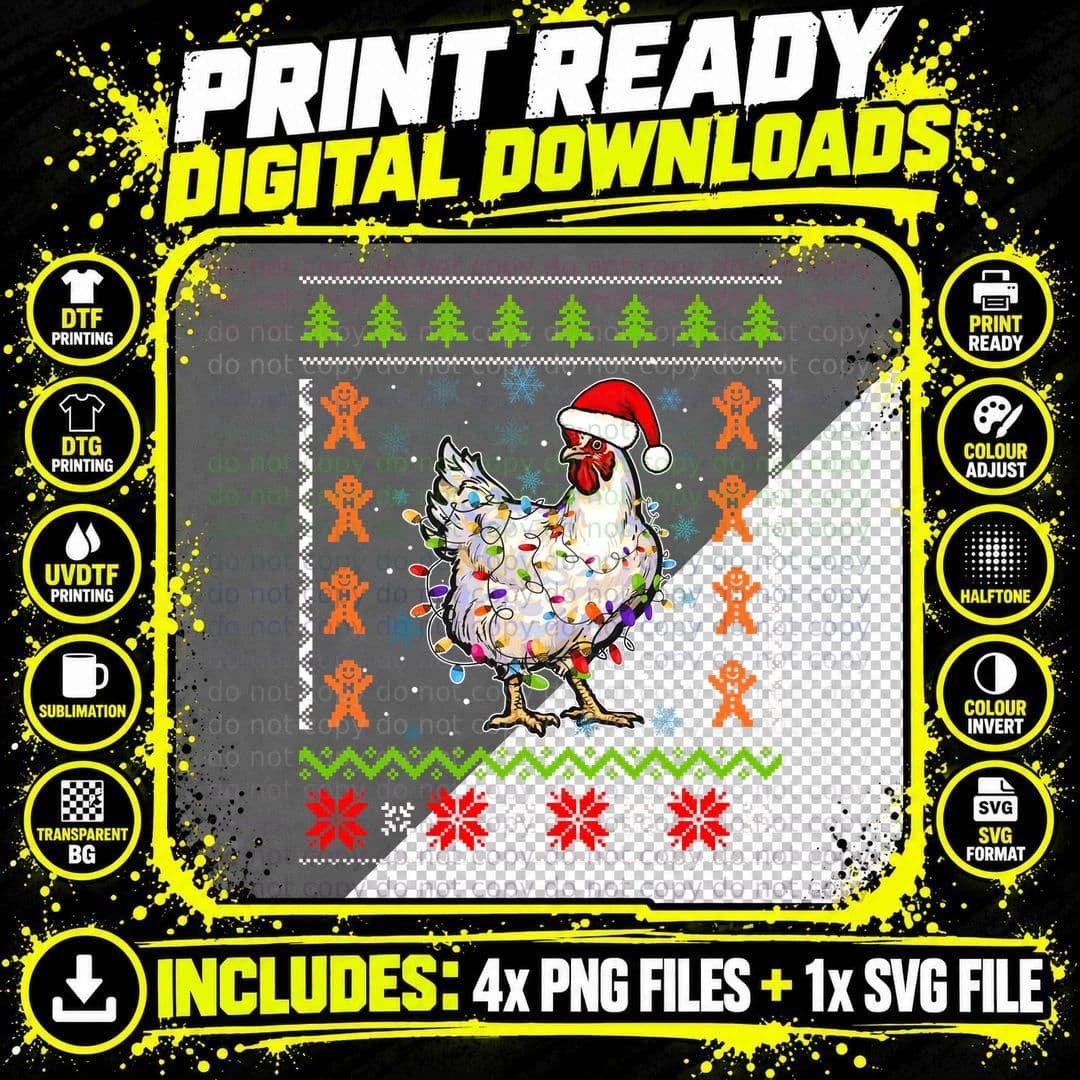 Christmas Chicken T-Shirt, Festive Holiday Print Png SVG Digital Bundle