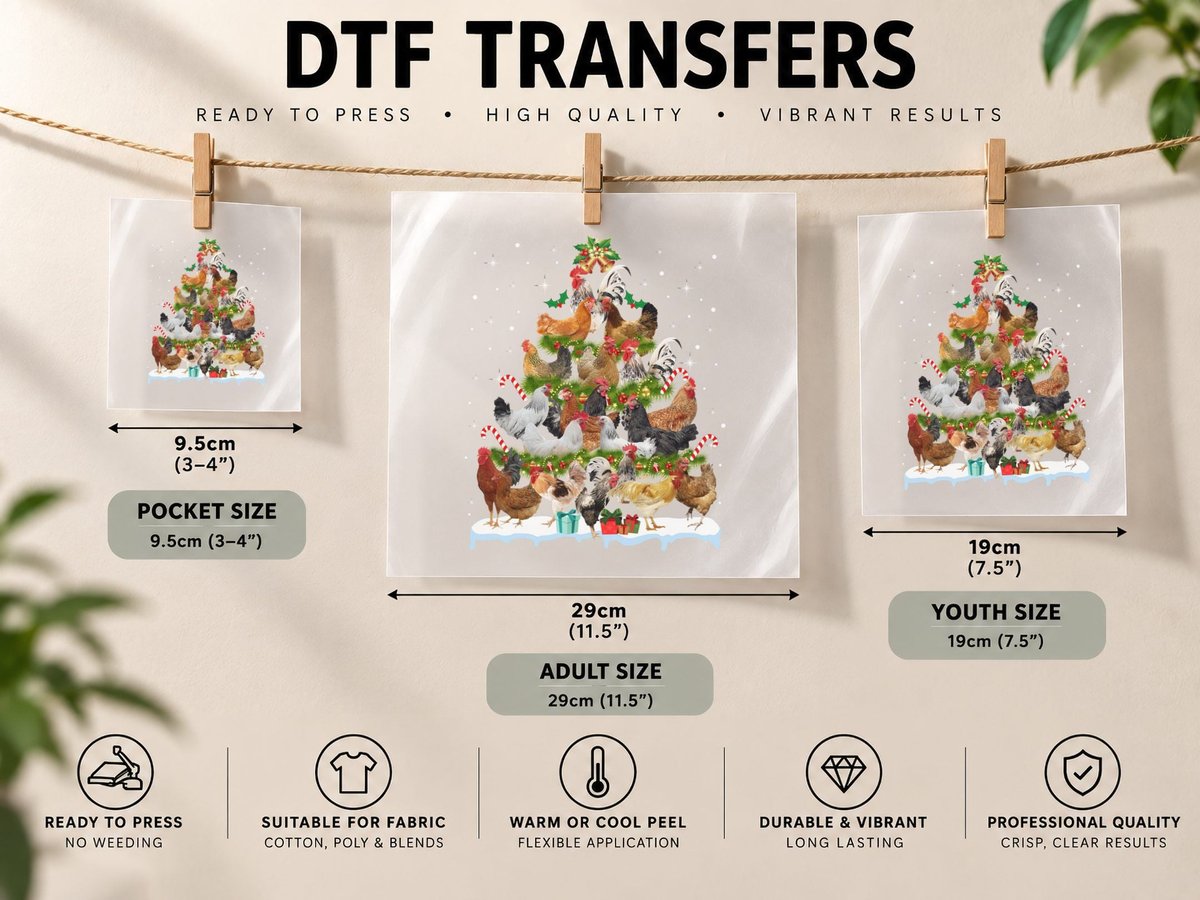 Christmas Chicken Tree, Festive Farmyard Style, Pet Lover DTF Transfer Iron On