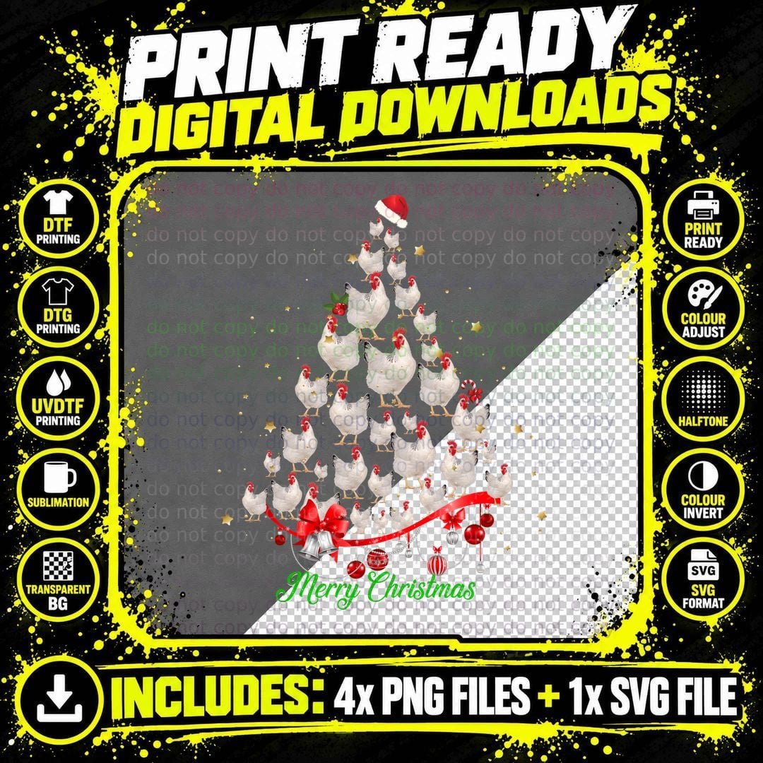 Christmas Chicken Tree T-Shirt, Festive Holiday Print Png SVG Digital Bundle