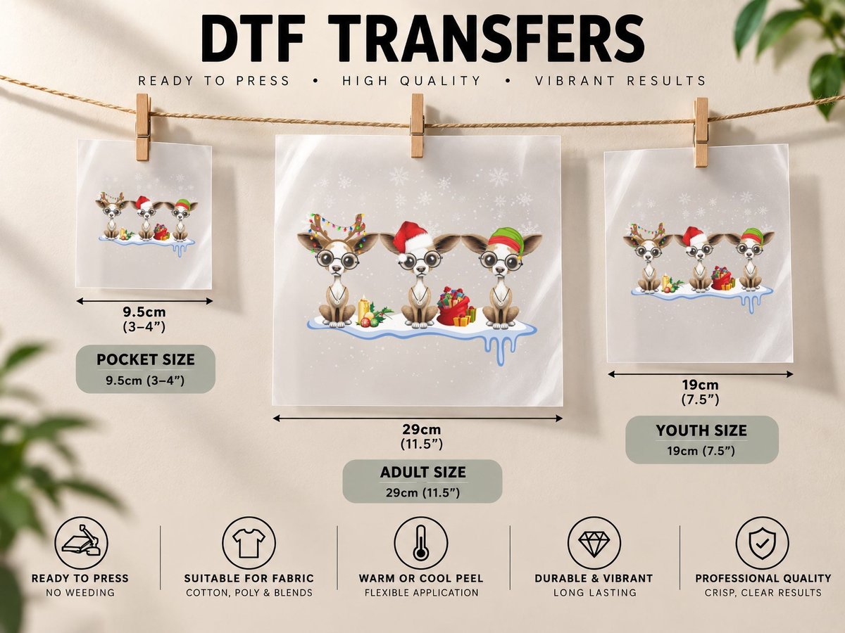 Christmas Chihuahua, Festive Pet Design, Holiday Dog DTF Transfer Iron On
