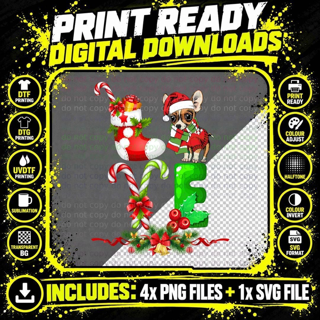Christmas Chihuahua T-Shirt, Festive Pet Print Png SVG Digital Bundle
