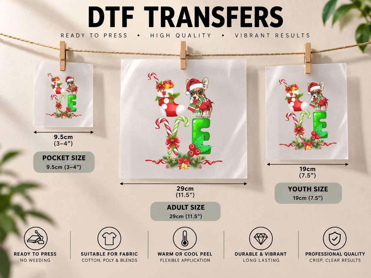 Christmas Chihuahua, Festive Pet Print, Pet Lover DTF Transfer Iron On