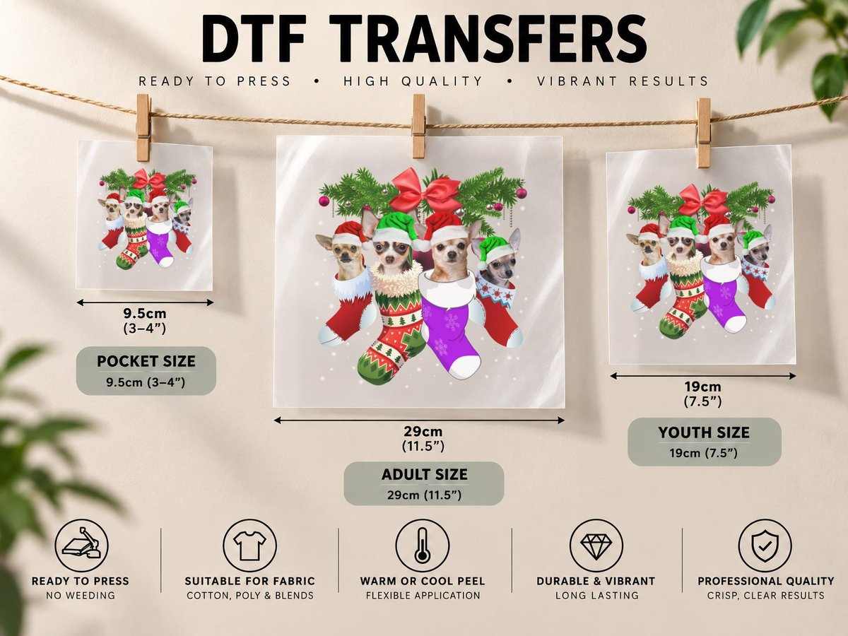 Christmas Chihuahua in Stockings, Festive Pet Lover DTF Transfer Iron On