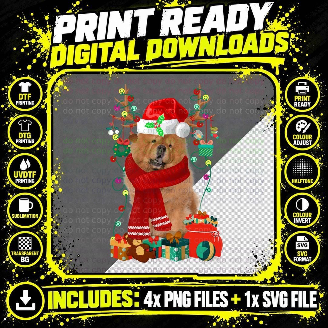 Christmas Chow T-Shirt, Festive Pet Lover Apparel Png SVG Digital Bundle