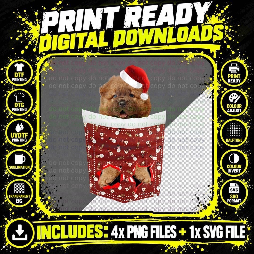 Christmas Chow T-Shirt, Festive Pet Print Png SVG Digital Bundle