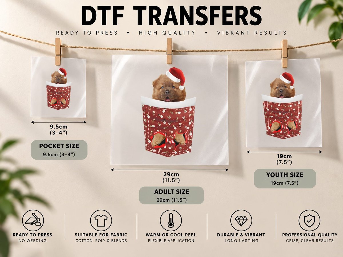 Christmas Chow, Festive Pet Print, Pet Lover DTF Transfer Iron On
