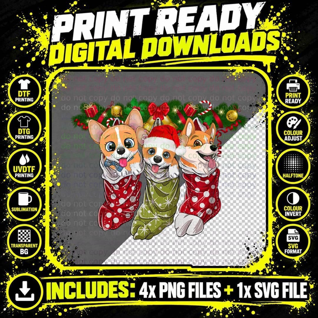 Christmas Corgi Pajama T-Shirt, Festive Holiday Style Png SVG Digital Bundle