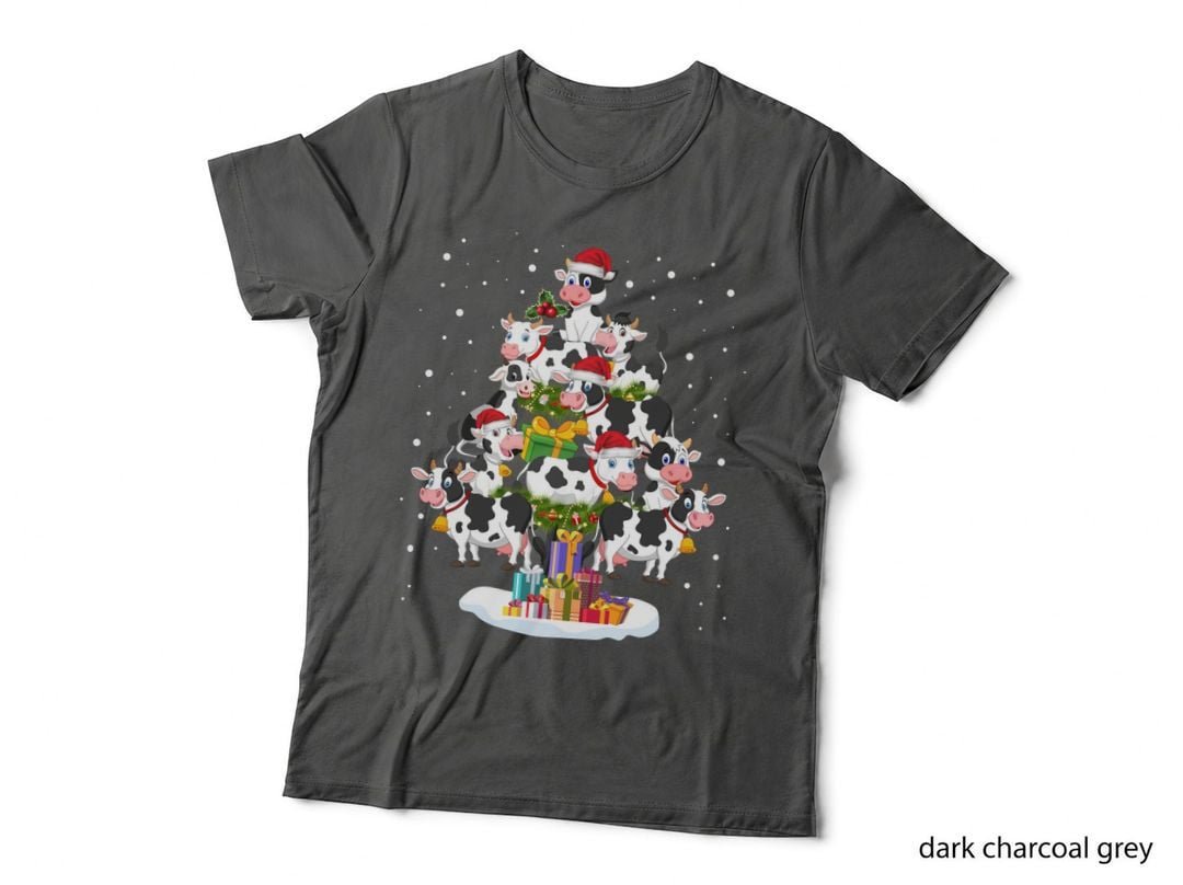 Christmas Cow Pyramid T-Shirt, Festive Farm Animal Design, Holiday Gift Idea