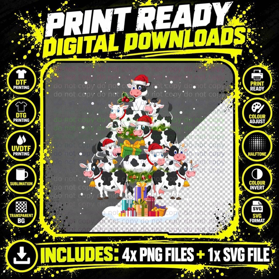Christmas Cow Pyramid T-Shirt, Festive Farm Animal Png SVG Digital Bundle