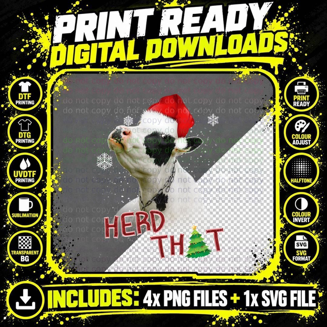 Christmas Cow T-Shirt, Festive Farm Animal, Holiday Humor Png SVG Digital Bundle