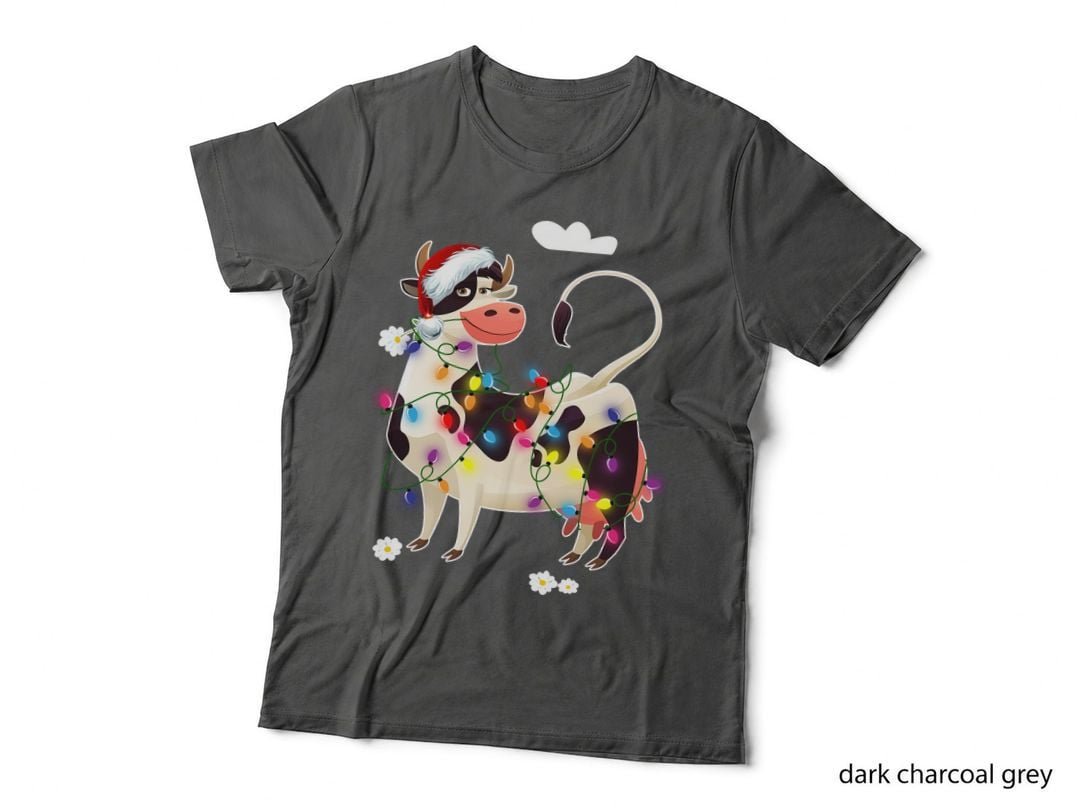 Christmas Cow T-Shirt, Festive Holiday Print, Pet Lover Apparel