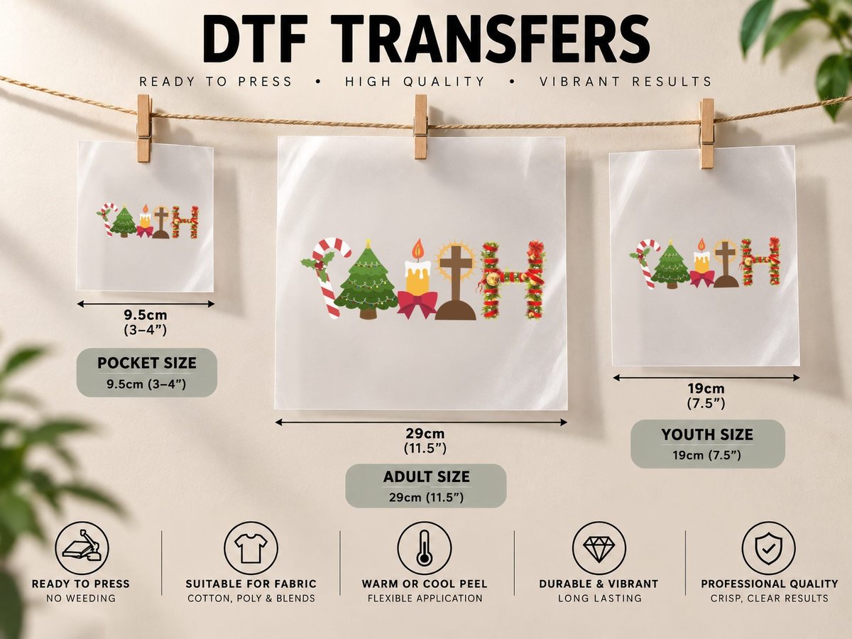Christmas Cross, Religious Holiday Print, Faithful Gift DTF Transfer Iron On