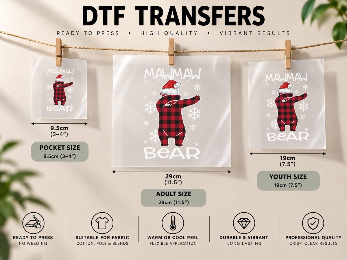 Christmas Dabbing Bear, Buffalo Plaid Style DTF Transfer Iron On