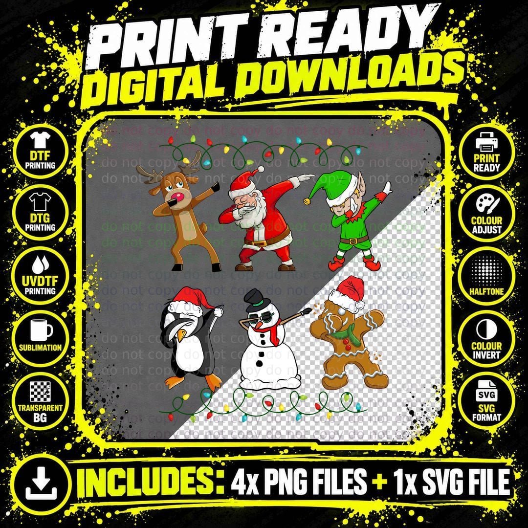 Christmas Dabbing Characters T-Shirt Png SVG Digital Bundle