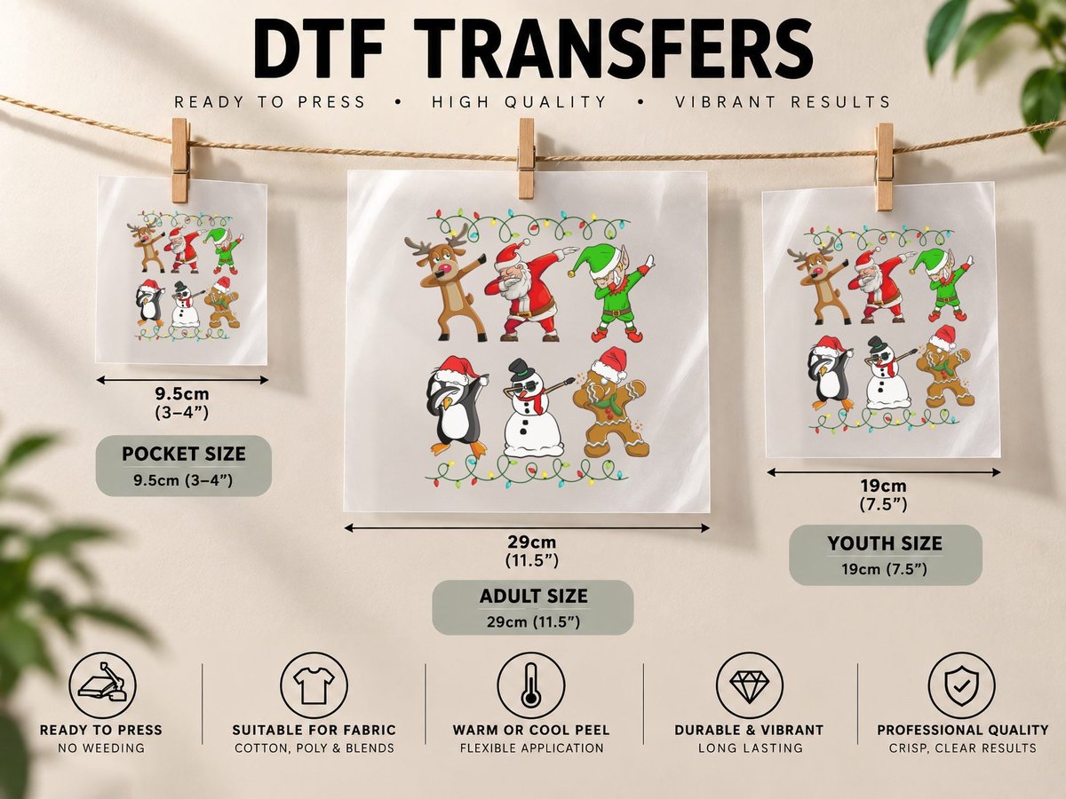 Christmas Dabbing Characters, Festive Holiday Print DTF Transfer Iron On