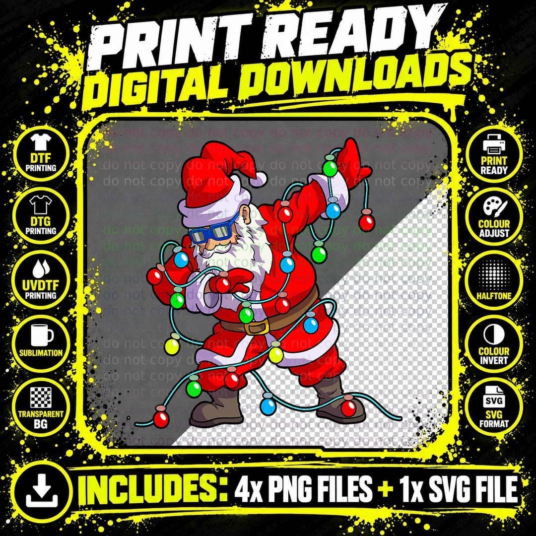 Christmas Dabbing Santa Men Kids Boys Xmas Gifts Tree Png SVG Digital Bundle