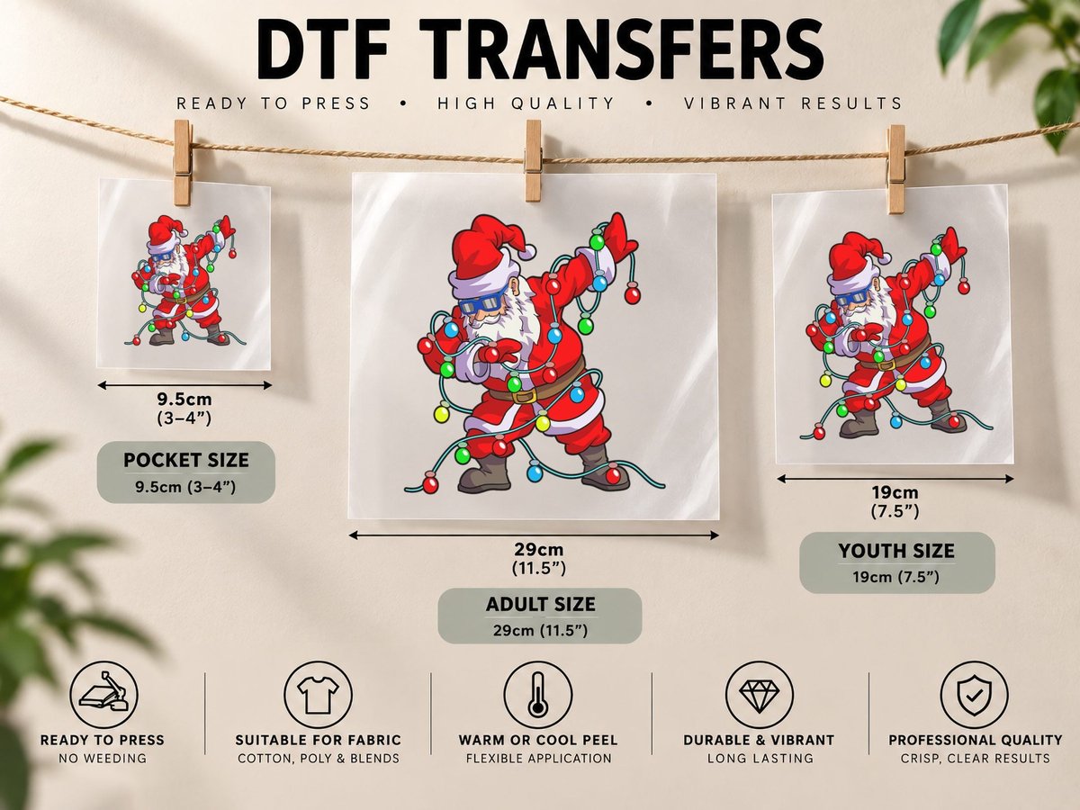 Christmas Dabbing Santa Men Kids Boys Xmas Gifts Tree DTF Transfer Iron On