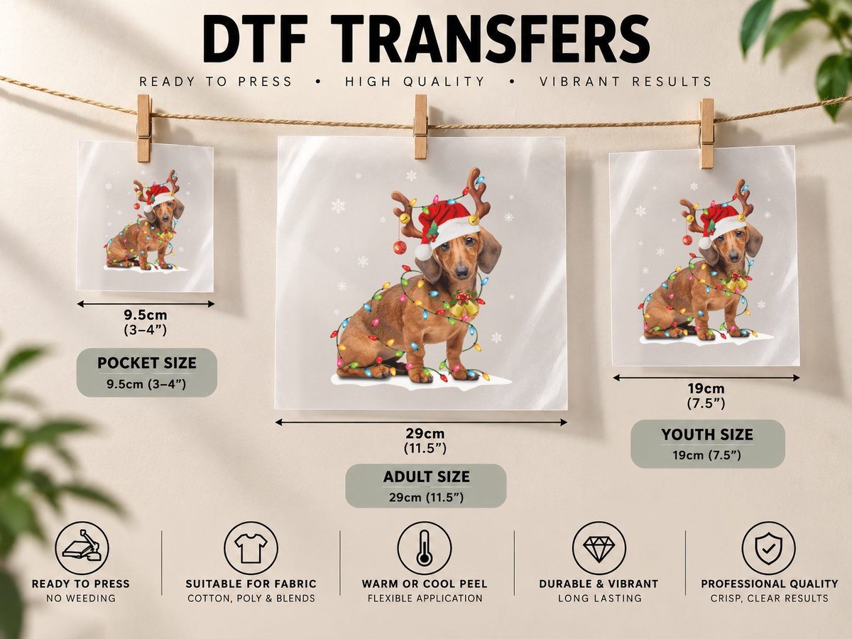 Christmas Dachshund, Festive Holiday Design, Pet Lover DTF Transfer Iron On