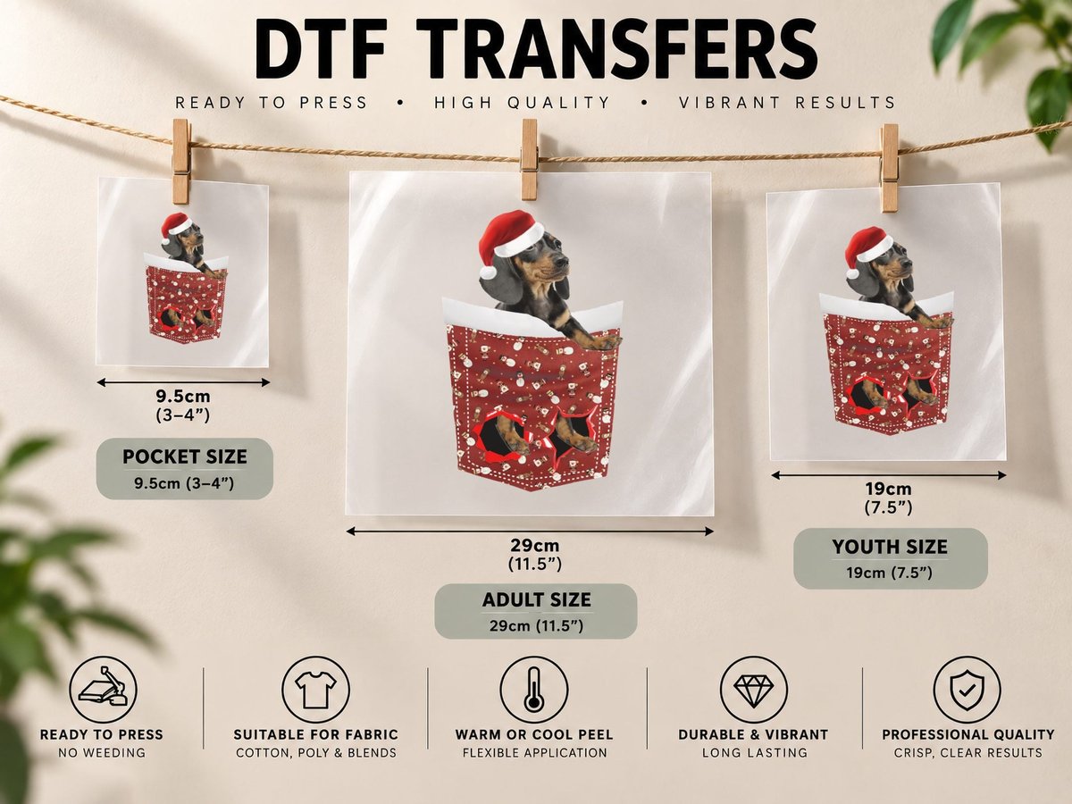 Christmas Dachshund, Festive Pet Design, Dog Lover Gift DTF Transfer Iron On