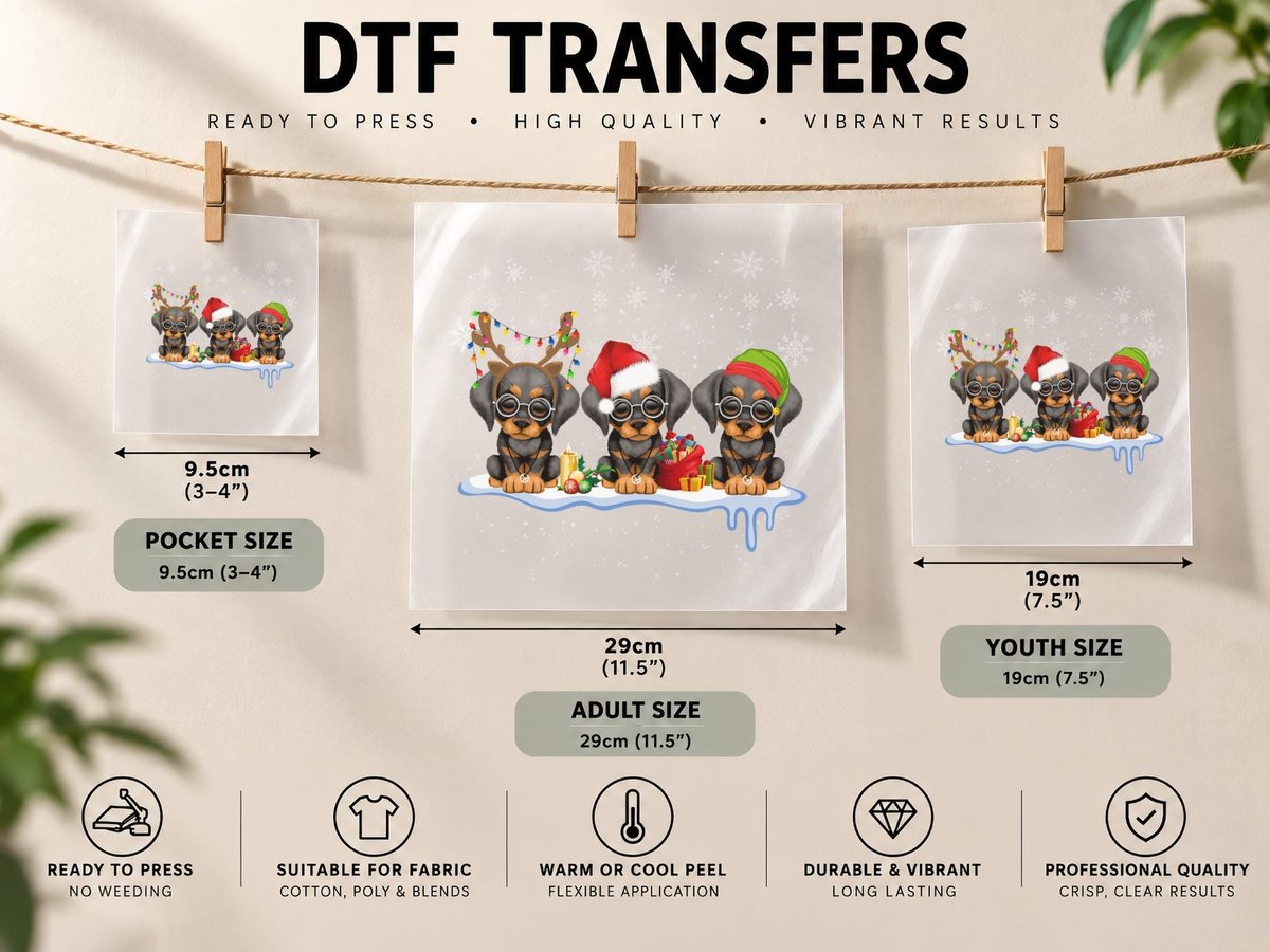 Christmas Dachshund, Festive Pet Design, Holiday Dog Lover DTF Transfer Iron On
