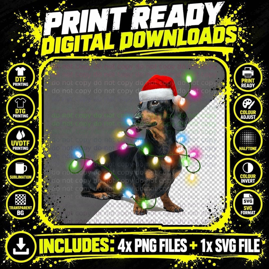 Christmas Dachshund T-Shirt, Festive Pet Lover Apparel Png SVG Digital Bundle
