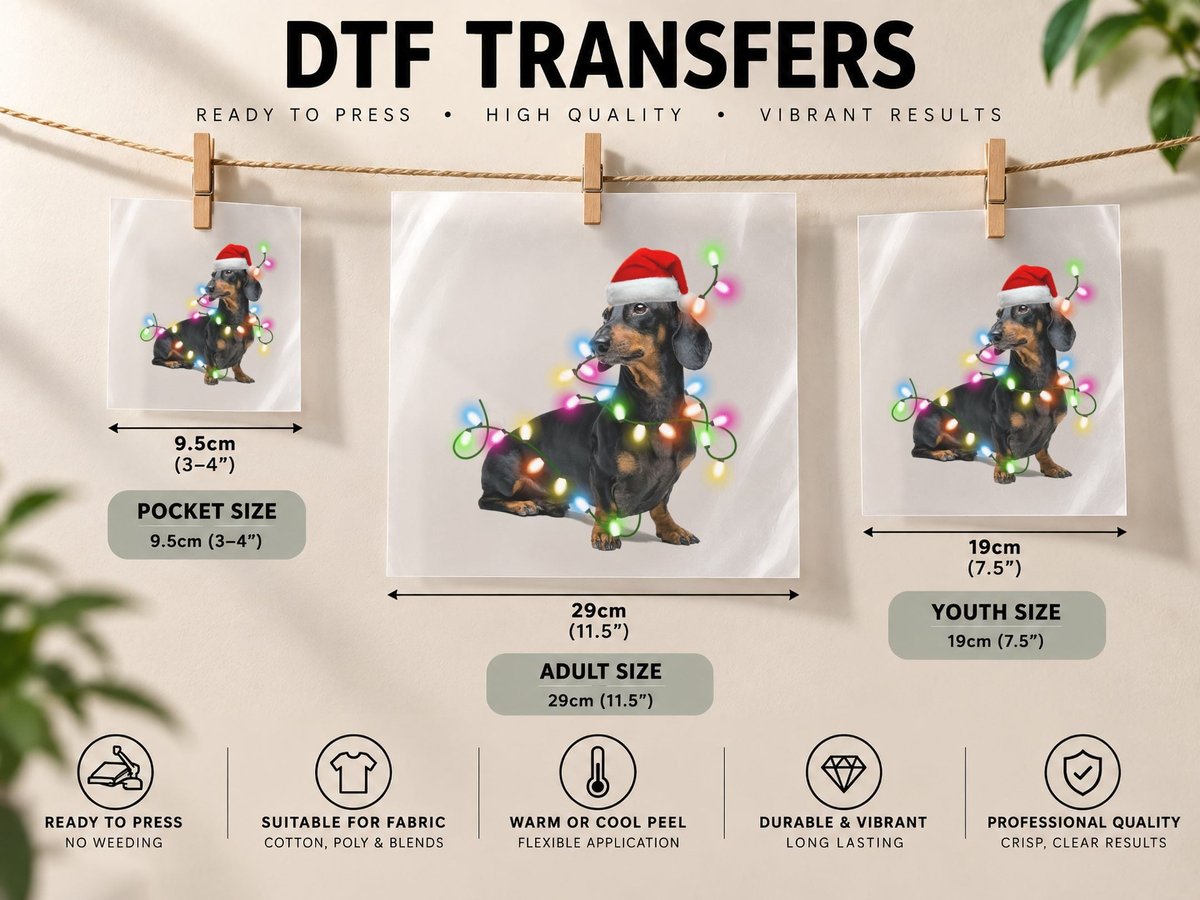 Christmas Dachshund, Festive Pet Lover, Holiday Dog Design DTF Transfer Iron On