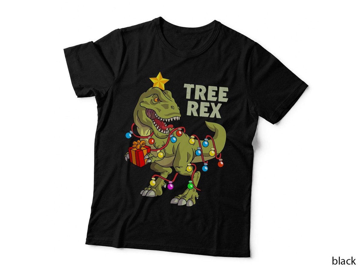 Christmas Dinosaur Kids Boys Men Christmas Lights Tree Rex T-Shirt