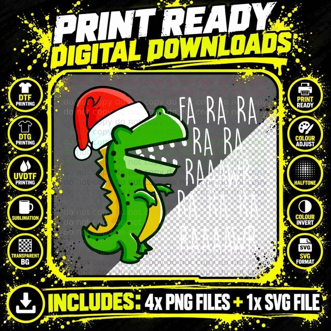 Christmas Dinosaur T-Shirt, Festive Holiday Design Png SVG Digital Bundle