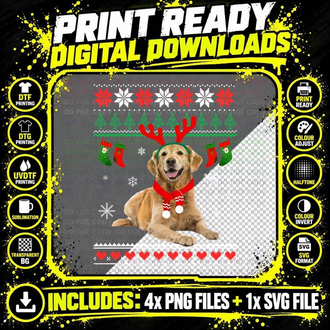 Christmas Dog Reindeer T-Shirt, Festive Pet Apparel Png SVG Digital Bundle