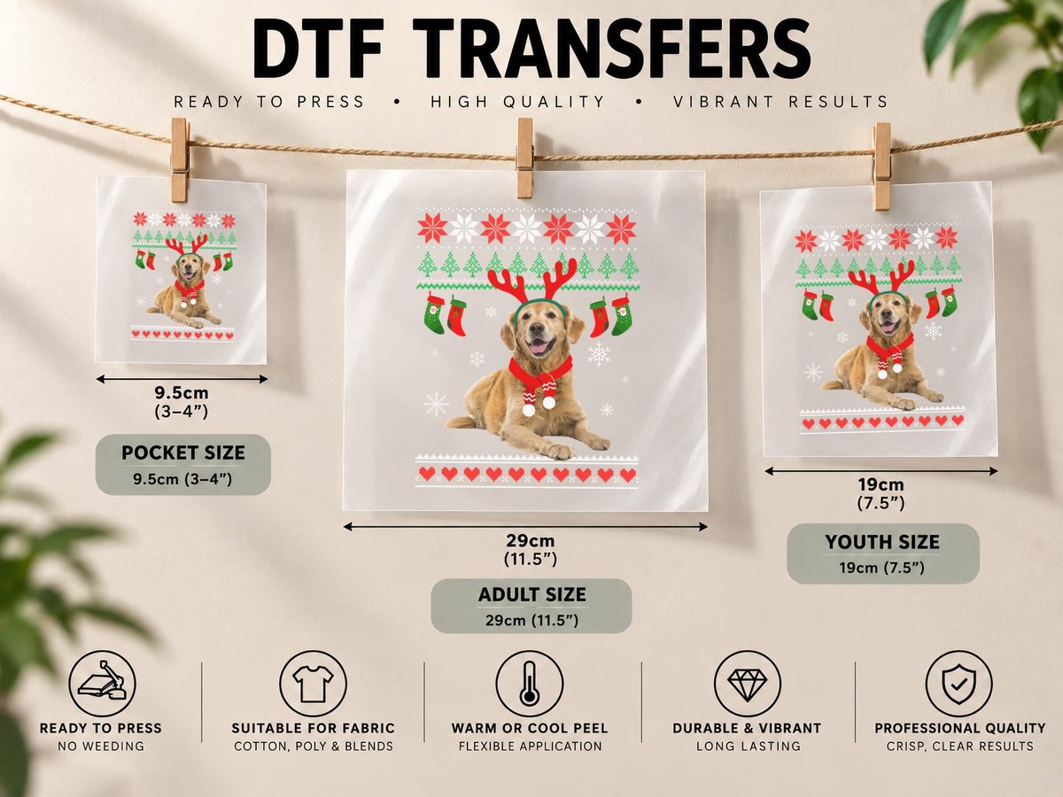 Christmas Dog Reindeer, Festive Pet, Pet Lover Gift DTF Transfer Iron On