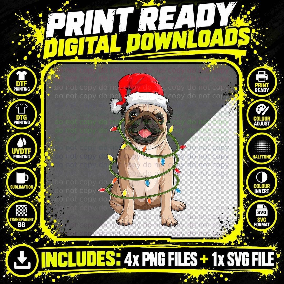 Christmas Dog Shirt, Christmas Pug Pajama Men Women Png SVG Digital Bundle